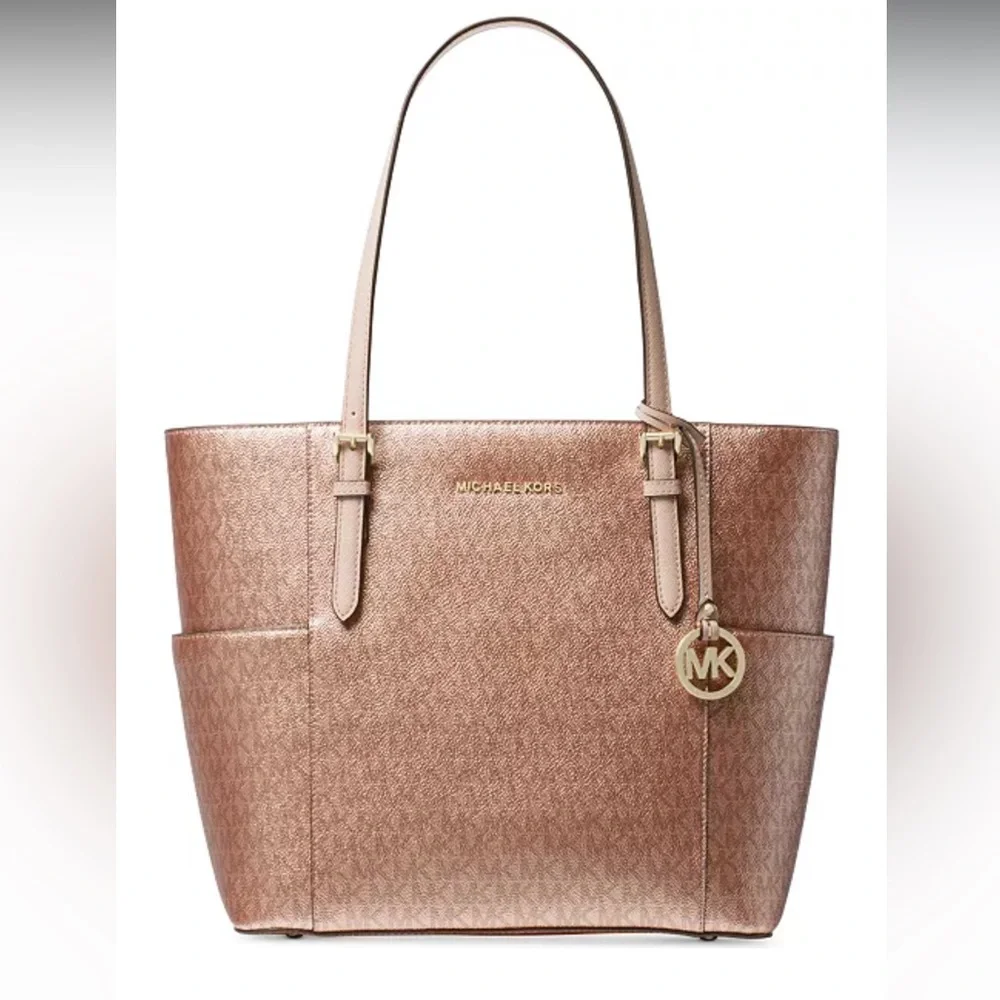 Michael Kors Metallic Signature Jet Set Tote Bag- Rose Gold NEW 🏷️